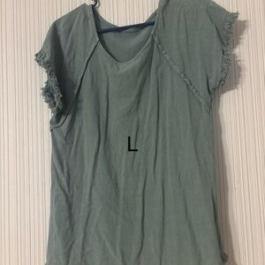 Frayed Sleeve Green Women's Top